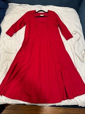 Anthropologie Maeve Red Midi Fit-and-Flare Dress 3/4 Sleeve